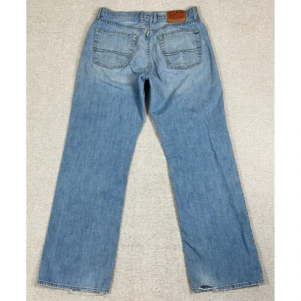 Lucky Brand Boot Leg Jeans Mens 34x32 Boot Cut Blue American USA Made Cowboy Y2K